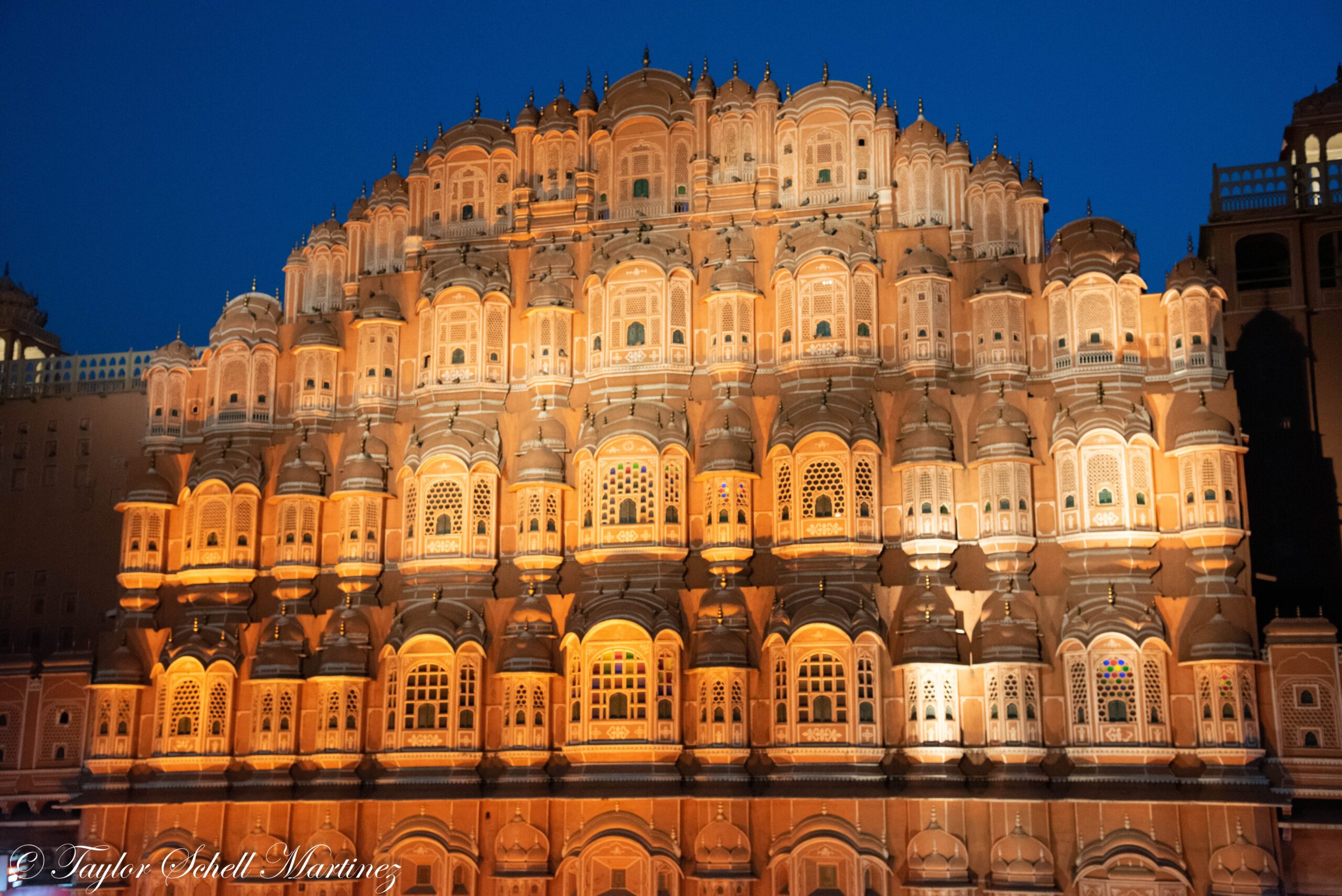 Hawa Mahal at night in Jaipur, Rajasthan, India